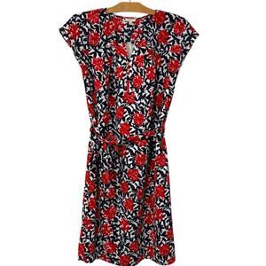 Talbots Outlet | Dress Red Floral Short Sleeve Midi Belted Career Business- 8